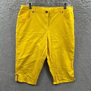 Lark Lane Womens Crop‎ Pants 14 Yellow Mid Rise Zip Front Capris Pockets Stretch